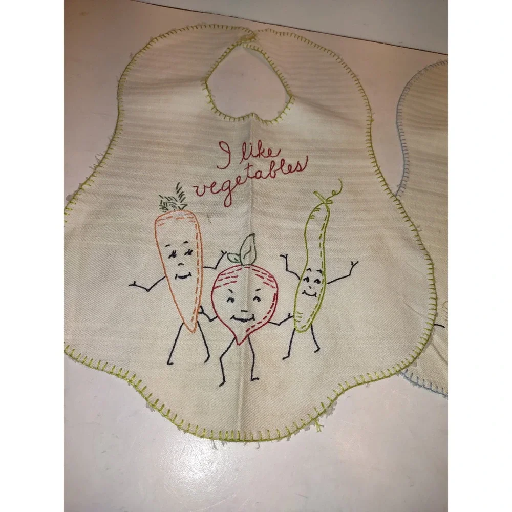 2 Vintage Embroidered Baby Bibs 